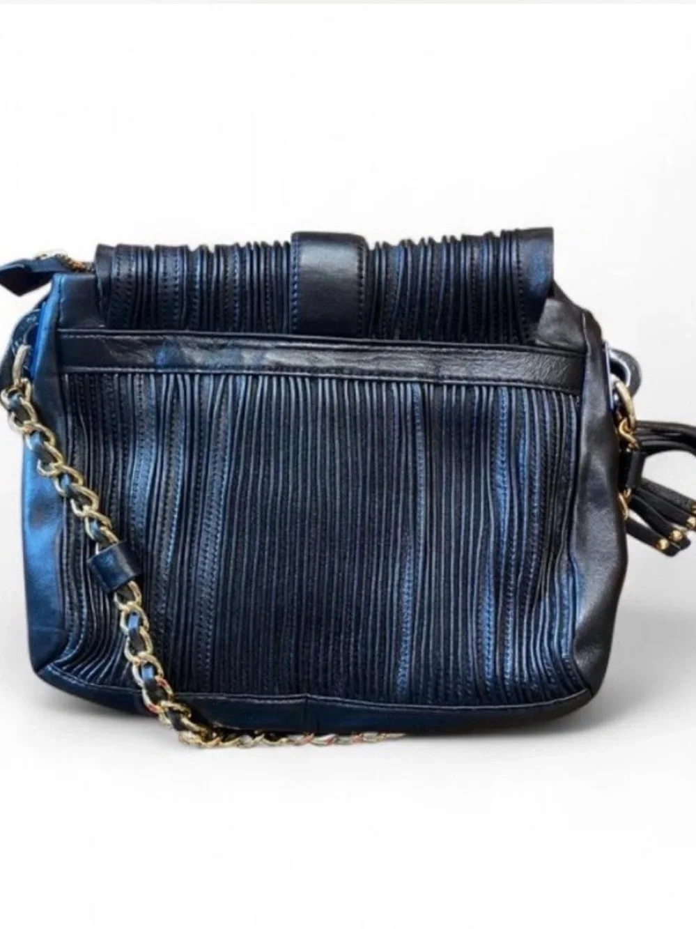 Louis Vuitton Designer Black Leather Shoulder Bag with Chain Strap
